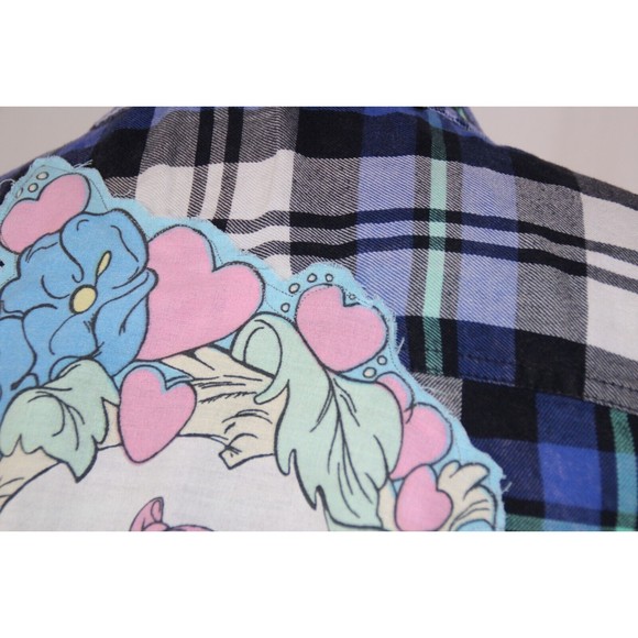 Upcycled Flannel Snow White Shirt Women's XS Button Up Plaid Bleached Distressed - Picture 5 of 10